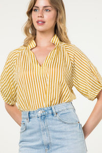 Pop Over Striped Top in Mustard