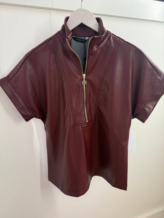 Faux Leather Zipper Top in Burgundy - The South Apparel