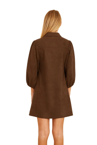 Faux Suede Shirt Dress, Brown Sugar - The South Apparel