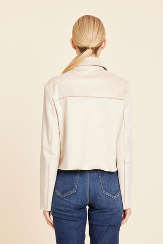 Faux Suede Two Pocket Jacket, Beige - The South Apparel