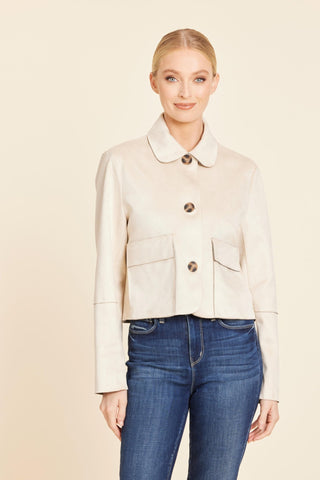 Faux Suede Two Pocket Jacket, Beige - The South Apparel