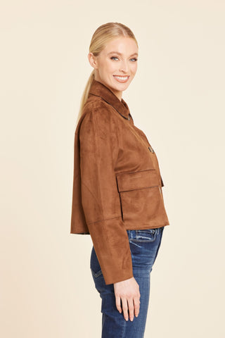 Faux Suede Two Pocket Jacket, Brown - The South Apparel