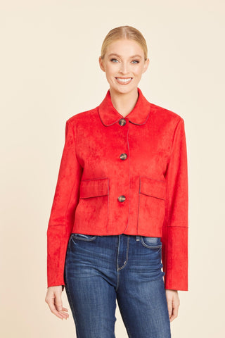 Faux Suede Two Pocket Jacket, Red - The South Apparel