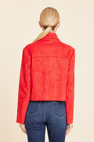 Faux Suede Two Pocket Jacket, Red - The South Apparel