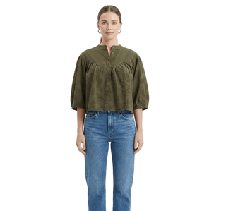 Faye Boho Henley Top in Troops - The South Apparel