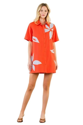 Floral Embroidery Dress in Orange - The South Apparel