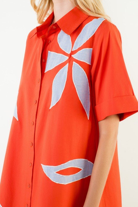 Floral Embroidery Dress in Orange - The South Apparel