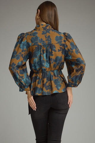 Floral Tie Waist Top, Camel - The South Apparel