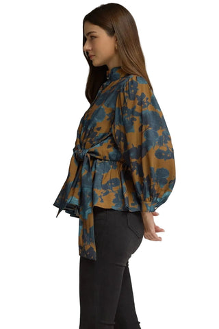 Floral Tie Waist Top, Camel - The South Apparel