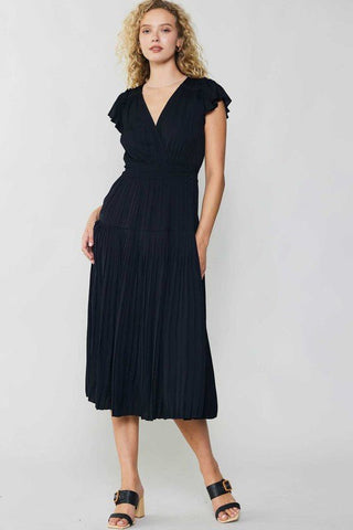 Flutter Sleeve Midi Dress in Black - The South Apparel