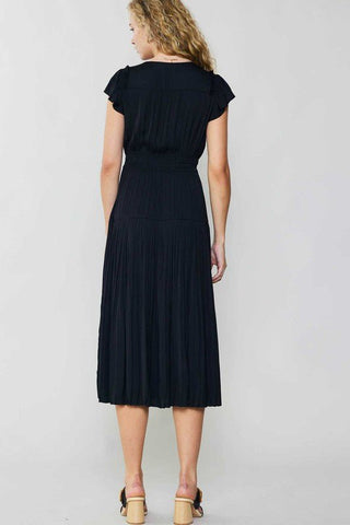 Flutter Sleeve Midi Dress in Black - The South Apparel