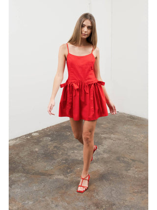 Front Bow Mini Dress in Red - The South Apparel