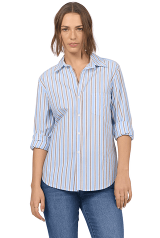 Galina Long Sleeve Button Up Top in Campus Blue Stripe - The South Apparel