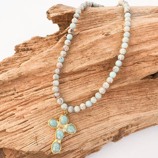 Gemstone Cross on Gemstone Necklace - The South Apparel