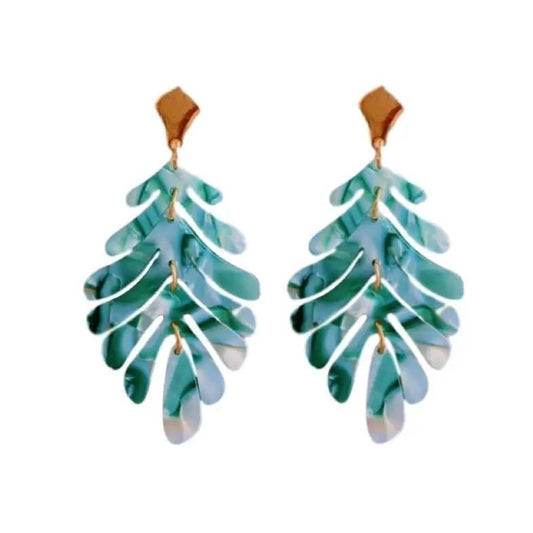 Green Petite Palm Drop Statement Earrings - The South Apparel