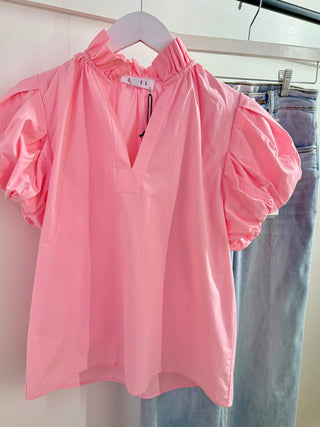 Gwen Puff Sleeve Top in Pink - The South Apparel