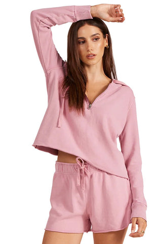 Half Zip Cropped Hoodie in Faded Rose - The South Apparel