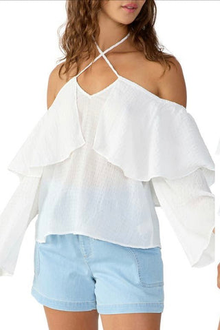 Halter Ruffle Blouse in White - The South Apparel