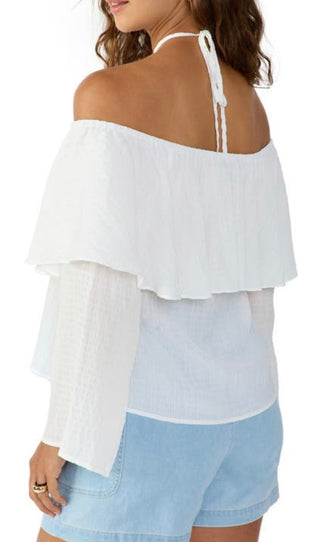 Halter Ruffle Blouse in White - The South Apparel