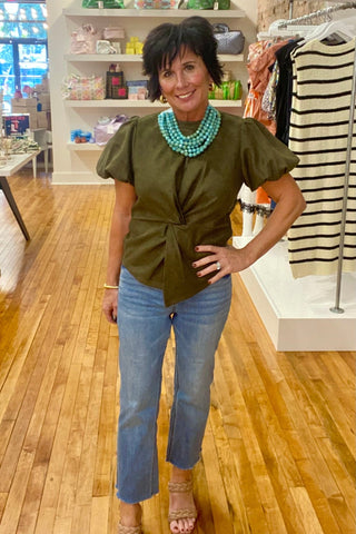 Hanson Suede Top in Olive - The South Apparel