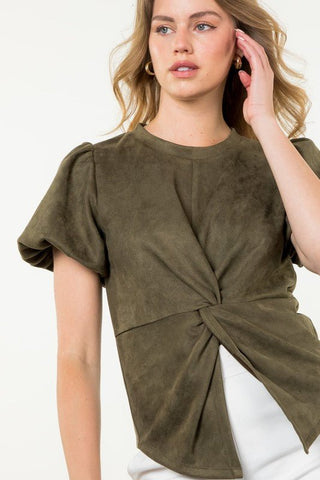 Hanson Suede Top in Olive - The South Apparel
