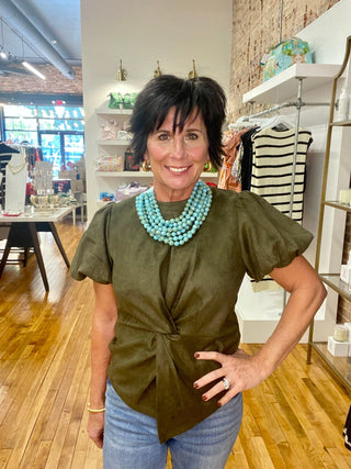Hanson Suede Top in Olive - The South Apparel