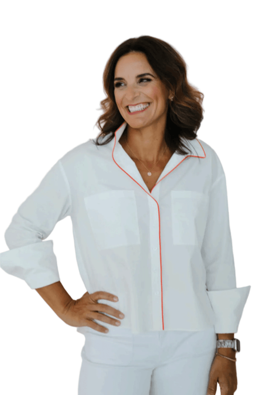 Heidi Houston Piper Long Sleeve Contrast in White/Orange - The South Apparel