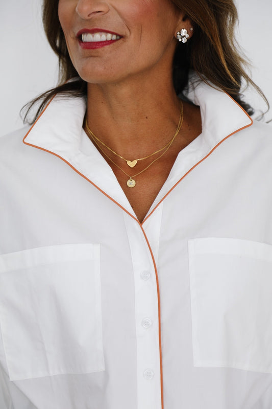 Heidi Houston The Piper Long Sleeve Contrast White with Saddle - The South Apparel