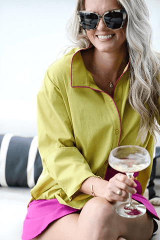 Heidi Houston The Piper Long Sleeve in Chartreuse/Hot Pink - The South Apparel