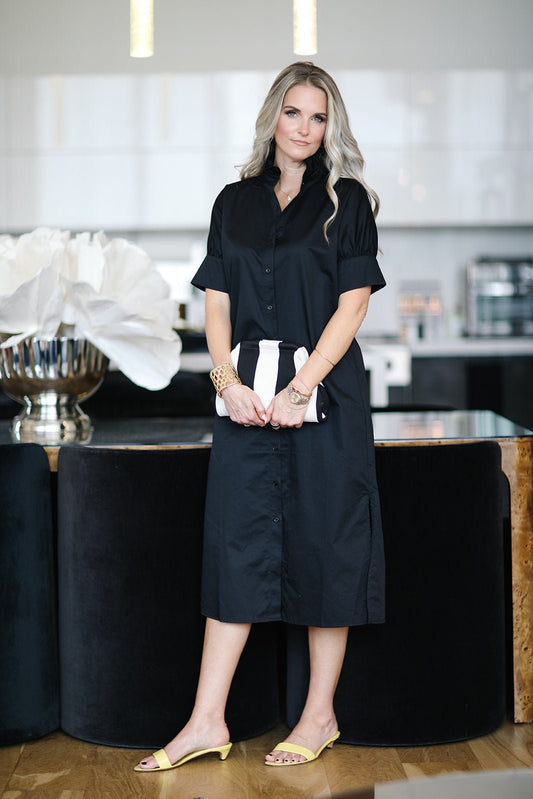 Heidi Houston The Ruffle Shirt Dress in Black - The South Apparel