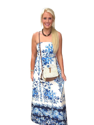 Irise Maxi Dress in Blue Floral - The South Apparel