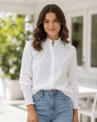 Isabelle Smock Top in White - The South Apparel