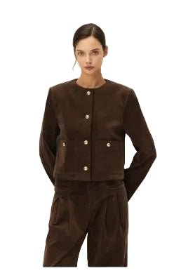 Juliette Cropped Corduroy Jacket, Brown - The South Apparel