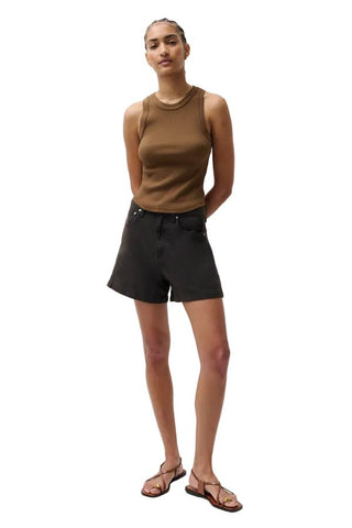 Kimora High Rise Linen Shorts in Bristol Black - The South Apparel