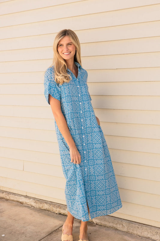Livro Gibbons Dress in Lanai Tile - The South Apparel