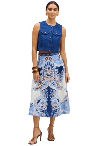 Mabel Skirt, Azure Paisley - The South Apparel