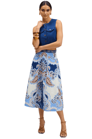 Mabel Skirt, Azure Paisley - The South Apparel