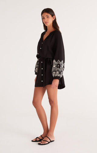 Malia Embroidered Mini Dress in Black - The South Apparel