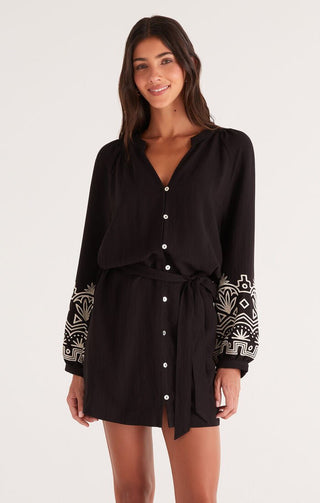 Malia Embroidered Mini Dress in Black - The South Apparel