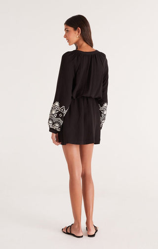 Malia Embroidered Mini Dress in Black - The South Apparel