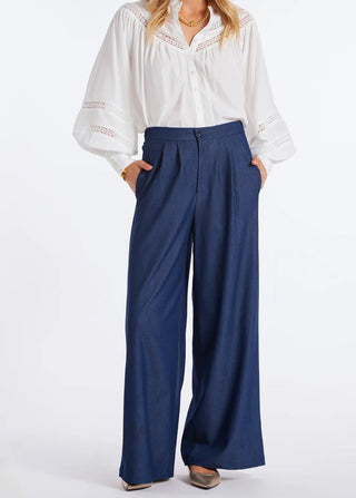 Marbella Tencel Wide Leg Pant in Indigo - The South Apparel