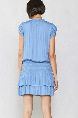 Mari Pleated Mini Dress in Periwinkle Blue - The South Apparel
