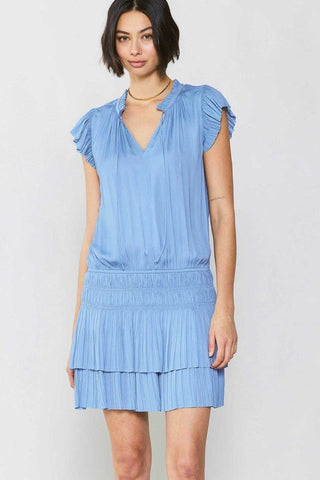 Mari Pleated Mini Dress in Periwinkle Blue - The South Apparel