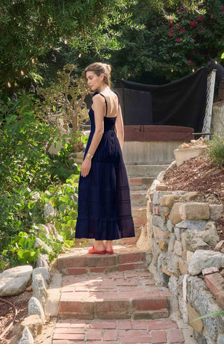 Navy Lace Trimmed Midi Dress - The South Apparel