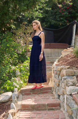 Navy Lace Trimmed Midi Dress - The South Apparel