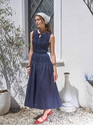 Navy Smocked Midi Dress - The South Apparel