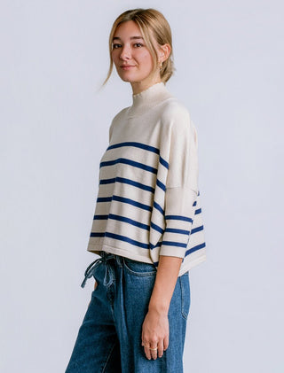 Navy/Ecru Aja Stripe Sweater- One Size - The South Apparel