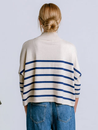 Navy/Ecru Aja Stripe Sweater- One Size - The South Apparel