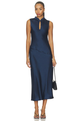 North Satin Midi Dress, Navy - The South Apparel