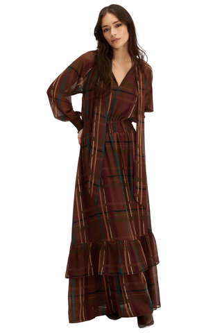 Nova Maxi Dress, Brown Plaid - The South Apparel